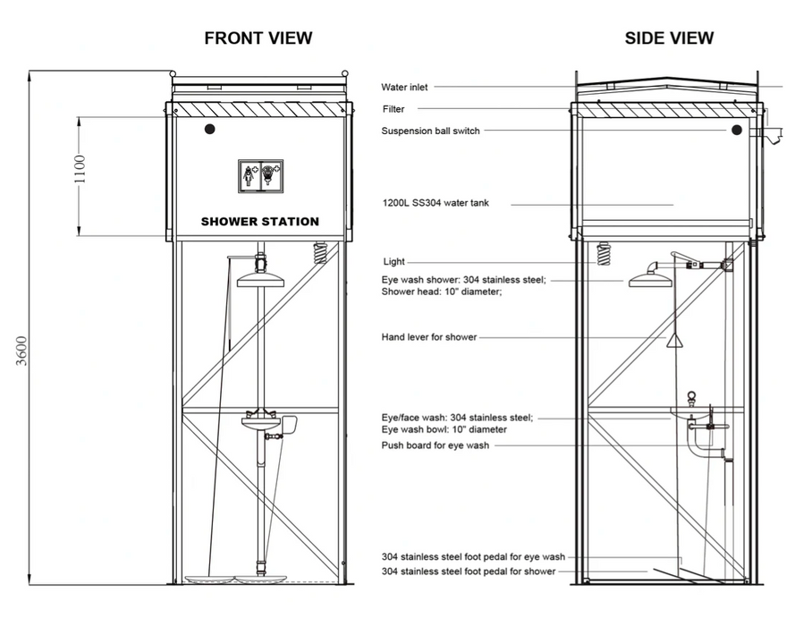 Self-Contained Tank Fed Enclosed Booth Shower & Eyewash Station SD-602A